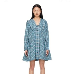 Ganni Blue Organic Cotton Mini Dress